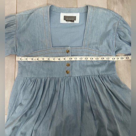 Anthropologie Long Sleeve Square Neck Denim Mini Babydoll Dress Blue Size Small - Picture 9 of 9
